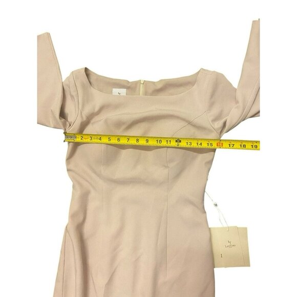 LanTing Bride Dress 4/6 Small Blush Pink 3/4 Sleeve Knee Length Fitted NWT - Picture 4 of 9